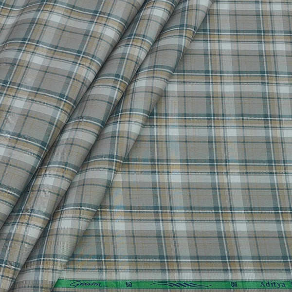 Shirt Fabric Grasim 100% Cotton Check Colour Grey N Brown