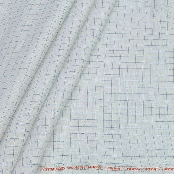 Shirt Fabric Arvind 60 Lea Pure Linen Check Colour Blue N White