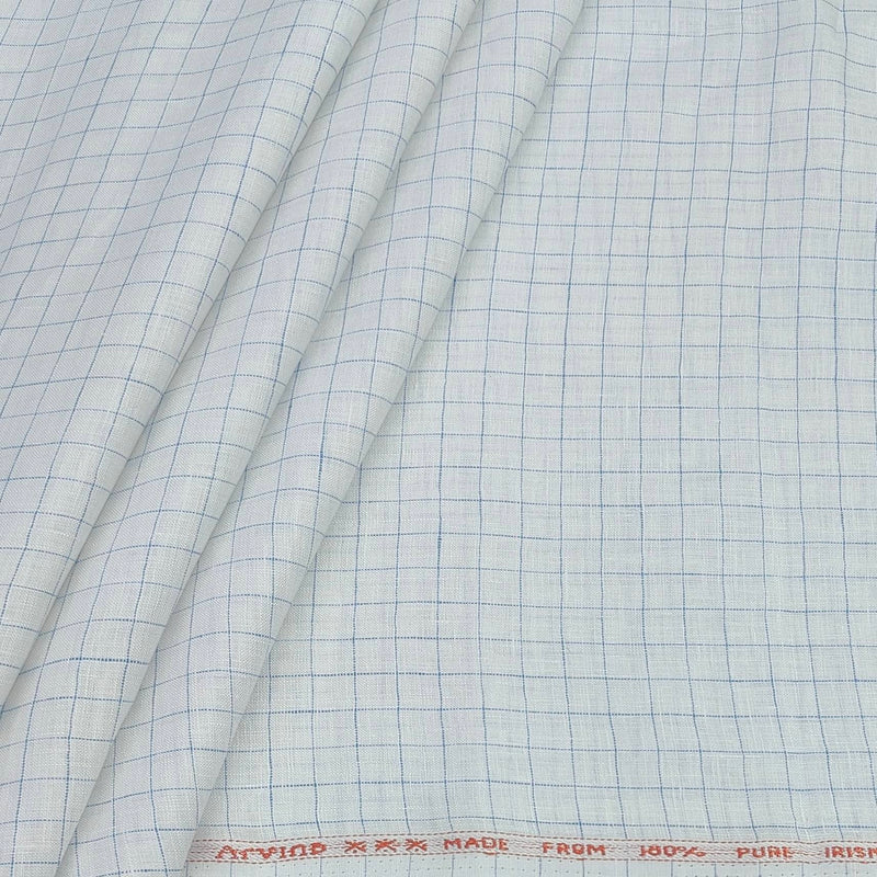 Shirt Fabric Arvind 60 Lea Pure Linen Check Colour Blue N White