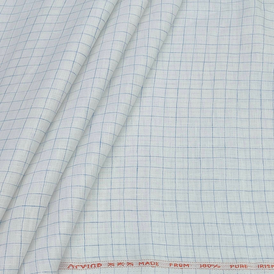Shirt Fabric Arvind 60 Lea Pure Linen Check Colour Blue N White