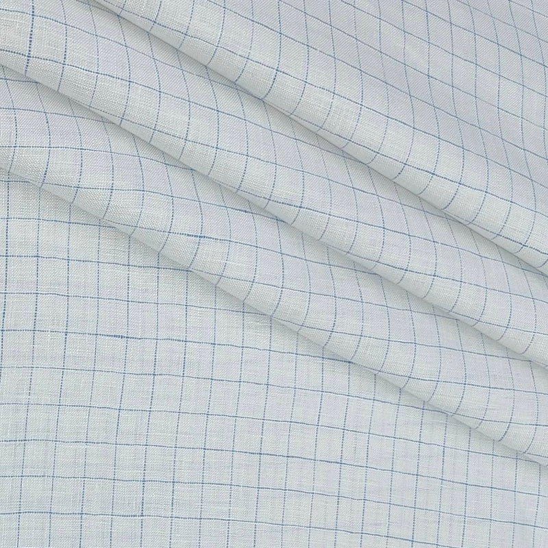 Shirt Fabric Arvind 60 Lea Pure Linen Check Colour Blue N White