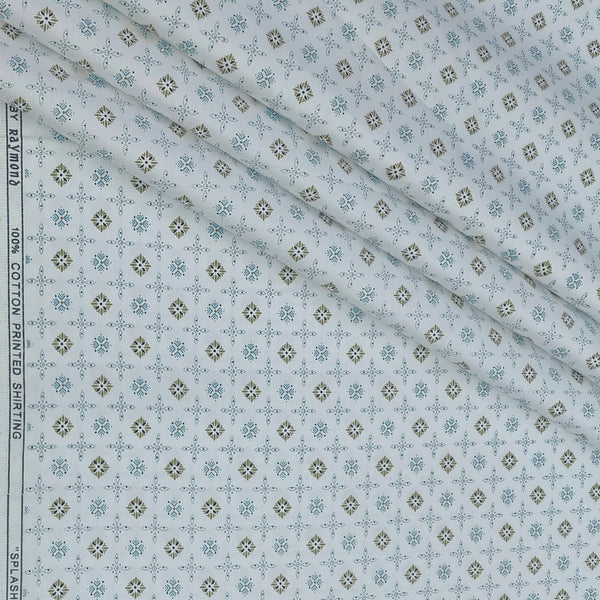 Shirt Fabric Raymond 100% Giza Cotton Print Colour Mint Green N White