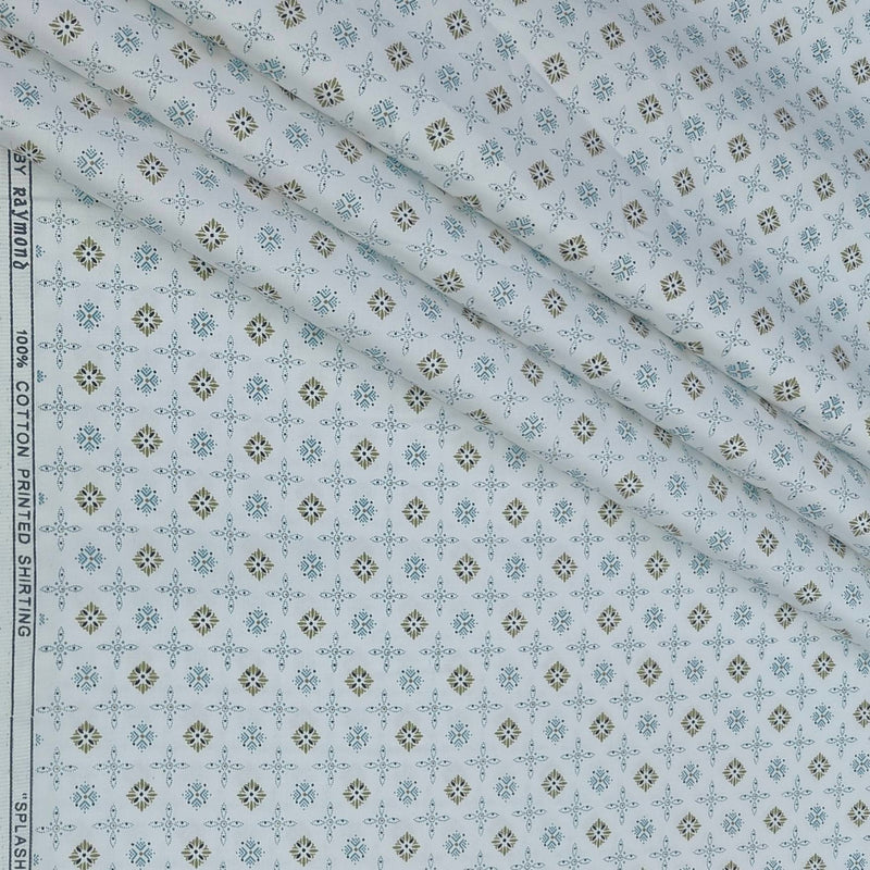 Shirt Fabric Raymond 100% Giza Cotton Print Colour Mint Green N White