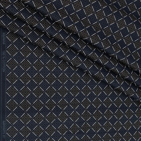 Shirt Fabric Raymond 100% Giza Cotton Print Colour Dark Blue N Brown
