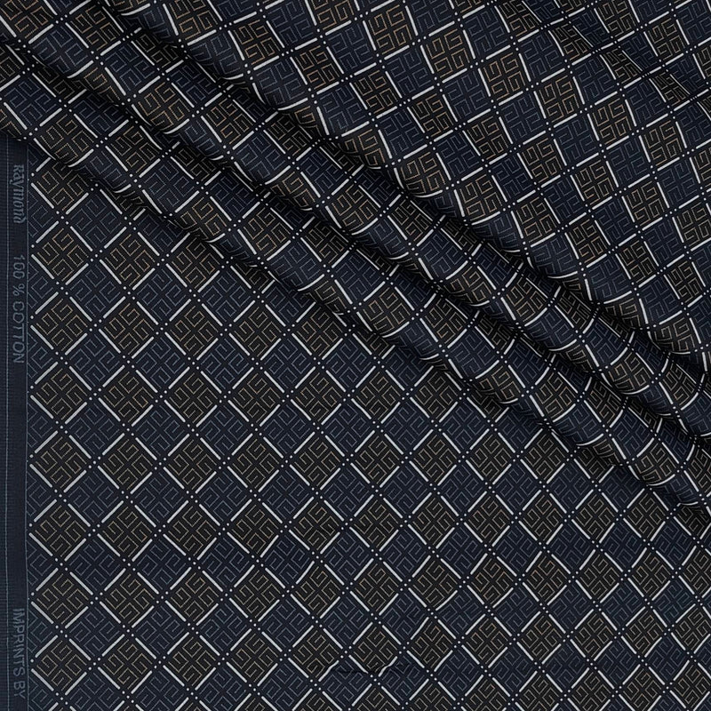 Shirt Fabric Raymond 100% Giza Cotton Print Colour Dark Blue N Brown