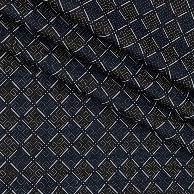 Shirt Fabric Raymond 100% Giza Cotton Print Colour Dark Blue N Brown