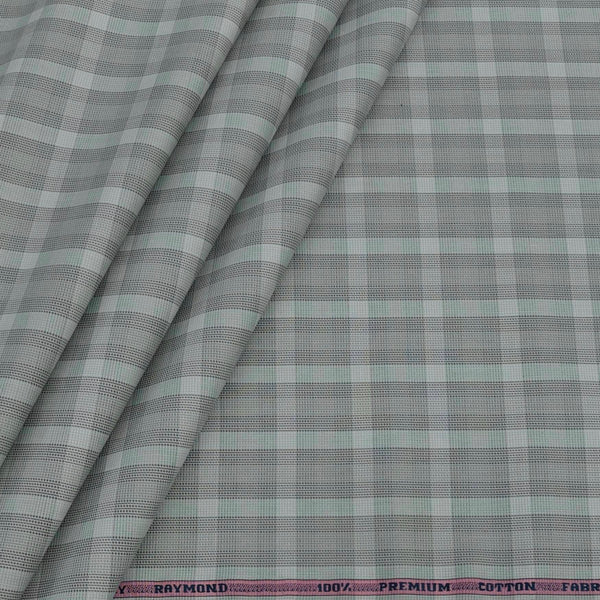 Shirt Fabric Raymond 100% Giza Cotton Broad Check Colour Greenish Grey