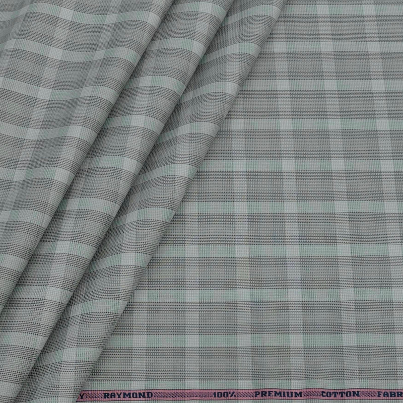 Shirt Fabric Raymond 100% Giza Cotton Broad Check Colour Greenish Grey