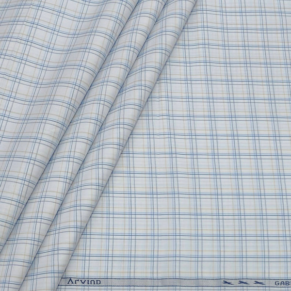 Shirt Fabric Arvind 100% Pure Cotton Check Colour Blue N White