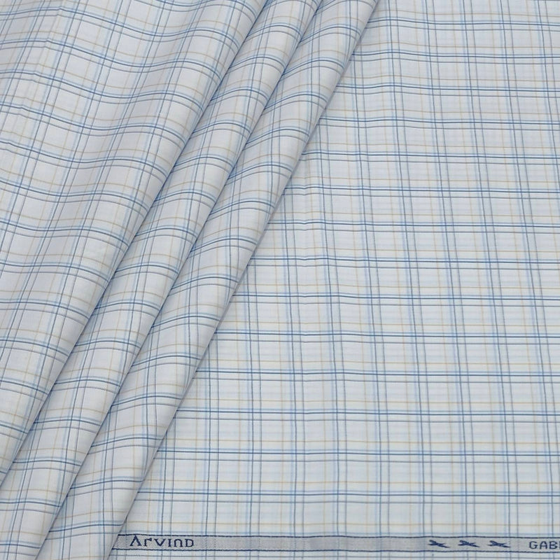 Shirt Fabric Arvind 100% Pure Cotton Check Colour Blue N White
