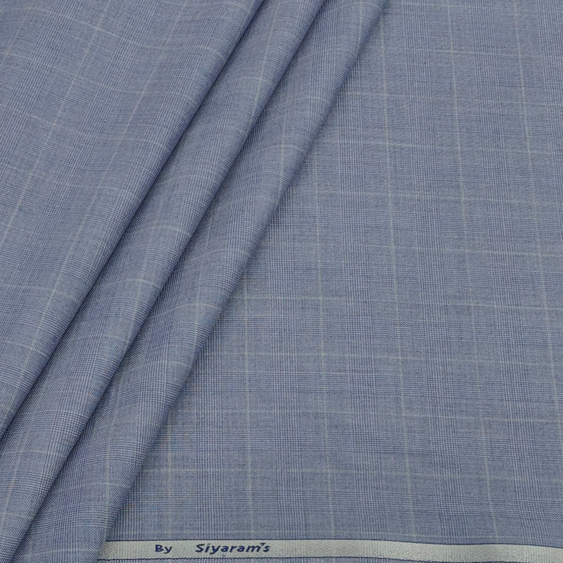 Trouser Fabric Siyaram Poly Viscose Mild Check Colour Sky Blue