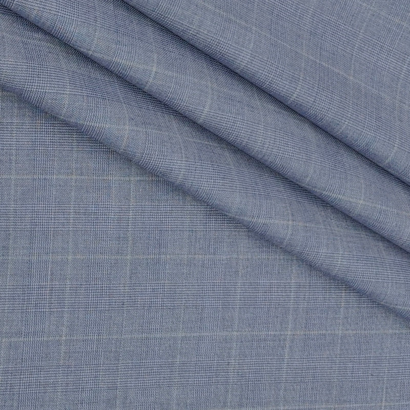 Trouser Fabric Siyaram Poly Viscose Mild Check Colour Sky Blue