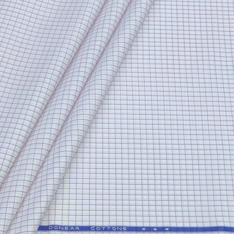 Shirt Fabric Donear Premium Giza Cotton Small Check Colour Purple N White
