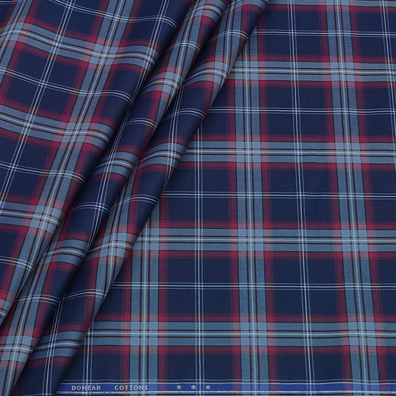 Shirt Fabric Donear Premium Giza Cotton Check Colour Indigo Blue