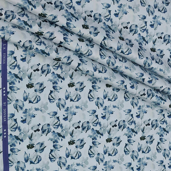 Shirt Fabric Donear Premium Giza Cotton with LA Finish Digital Print Colour Blue N White