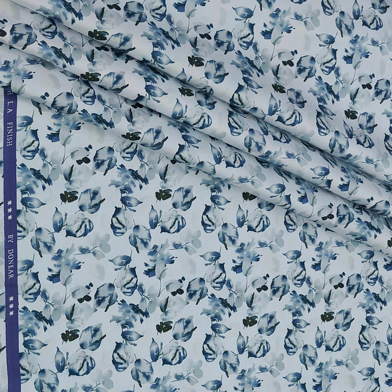 Shirt Fabric Donear Premium Giza Cotton with LA Finish Digital Print Colour Blue N White