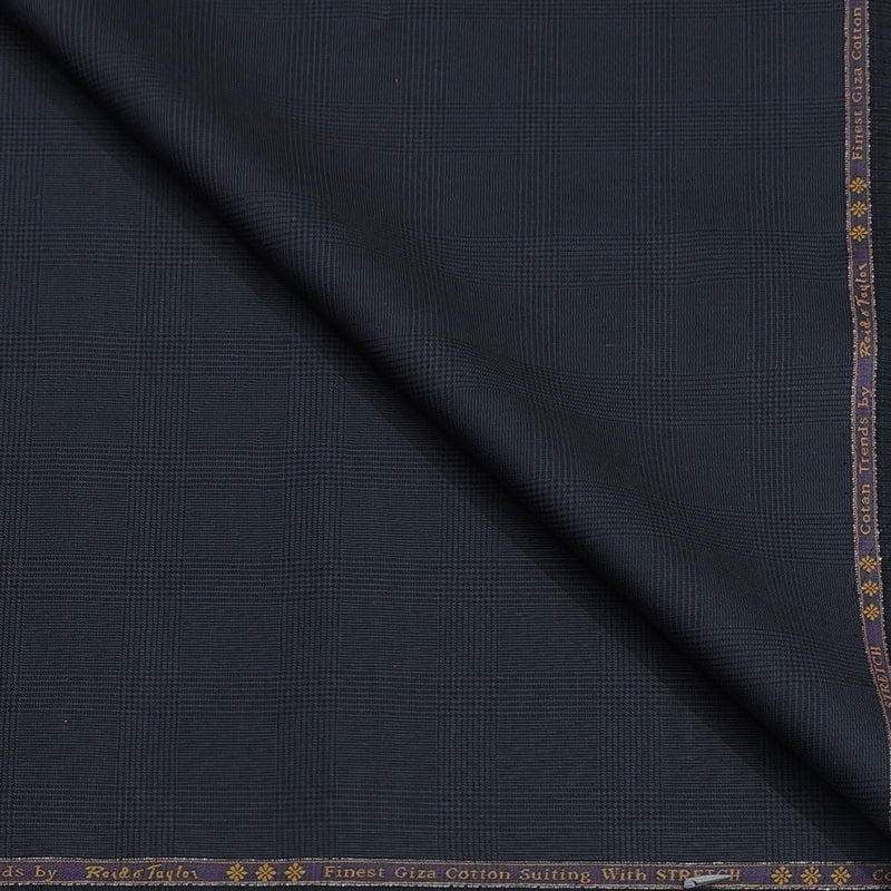 Trouser Fabric Reid & Taylor Super Fine Giza Cotton Mild Check Color Dark Blue