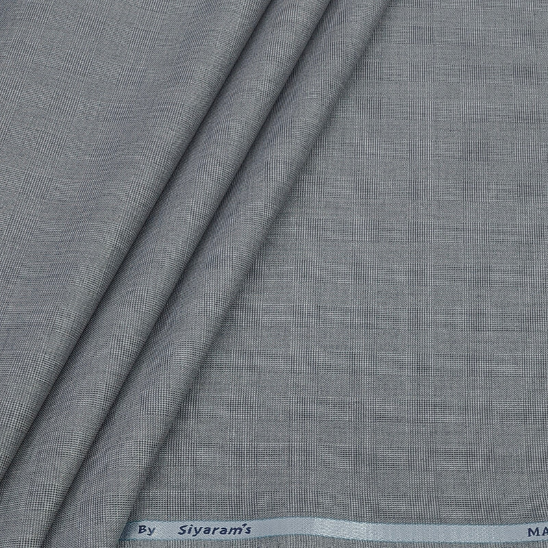 Trouser Fabric Siyaram Poly Viscose Mild Check Colour Light Grey