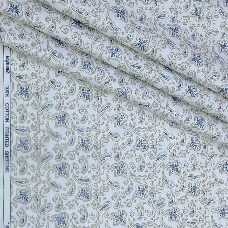 Shirt Fabric Raymond 100% Giza Cotton Print Colour White N Brown
