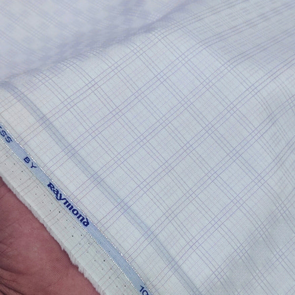 Shirt Fabric Raymond 100% Giza Cotton Premium Check Colour Light Purple N White