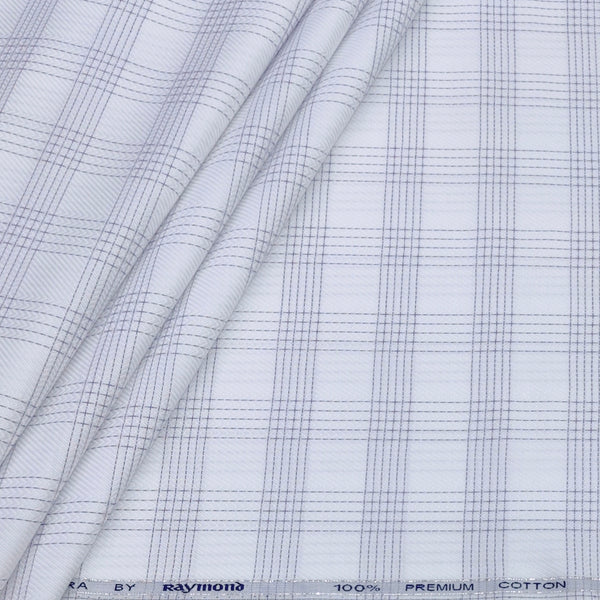 Shirt Fabric Raymond 100% Giza Cotton Premium Broad Check Colour Blue N White