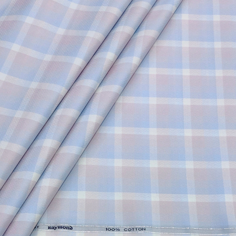 Shirt Fabric Raymond 100% Giza Cotton Premium Broad Check Colour Light Pink N  Light Blue