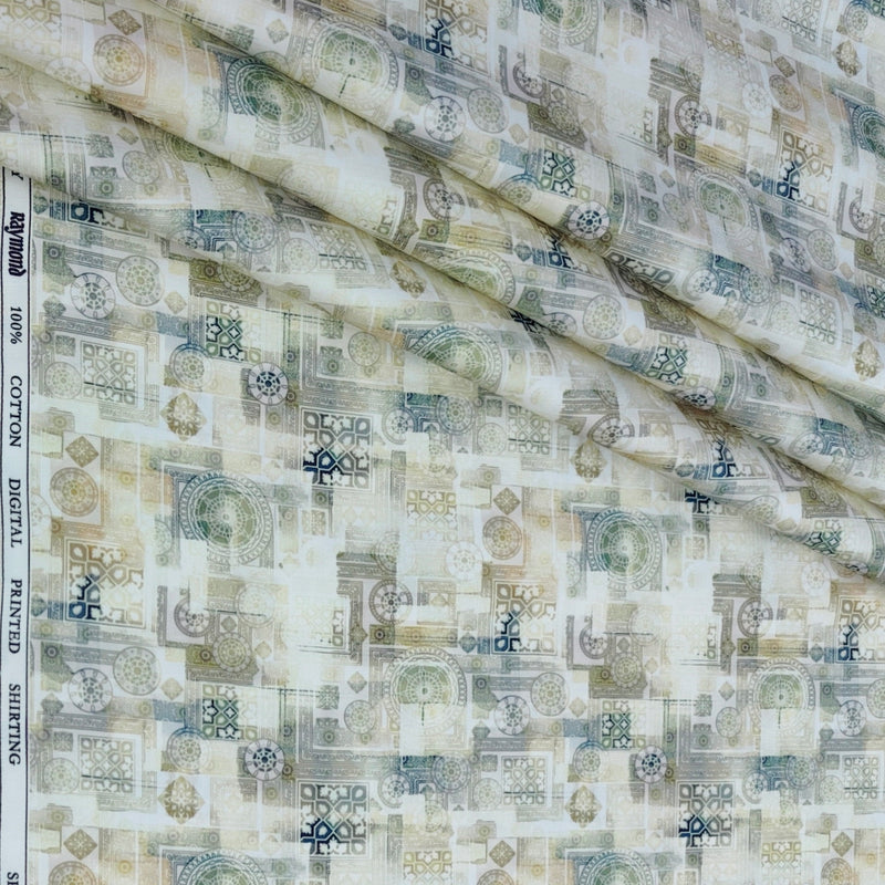 Shirt Fabric Raymond 100% Giza Cotton Digital Print Colour Dim Green
