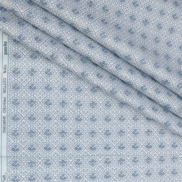 Shirt Fabric Raymond 100% Giza Cotton Digital Print Colour Blue N White