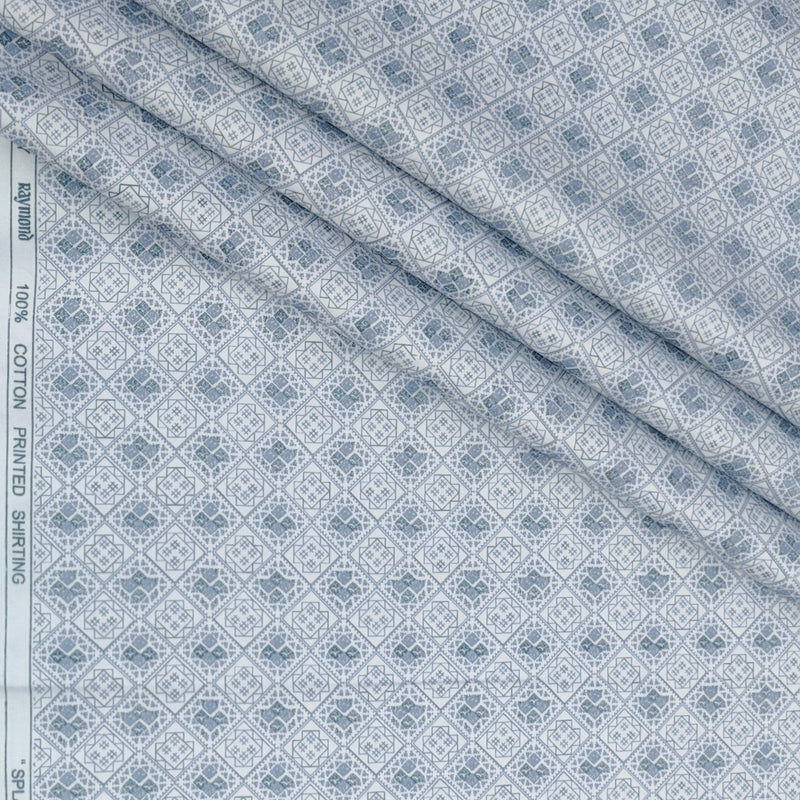 Shirt Fabric Raymond 100% Giza Cotton Digital Print Colour Blue N White