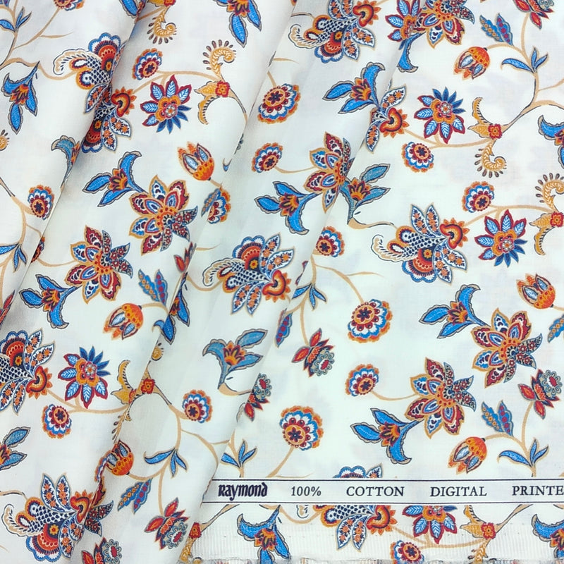 Shirt Fabric Raymond 100% Giza Cotton Print Colour Blue N White