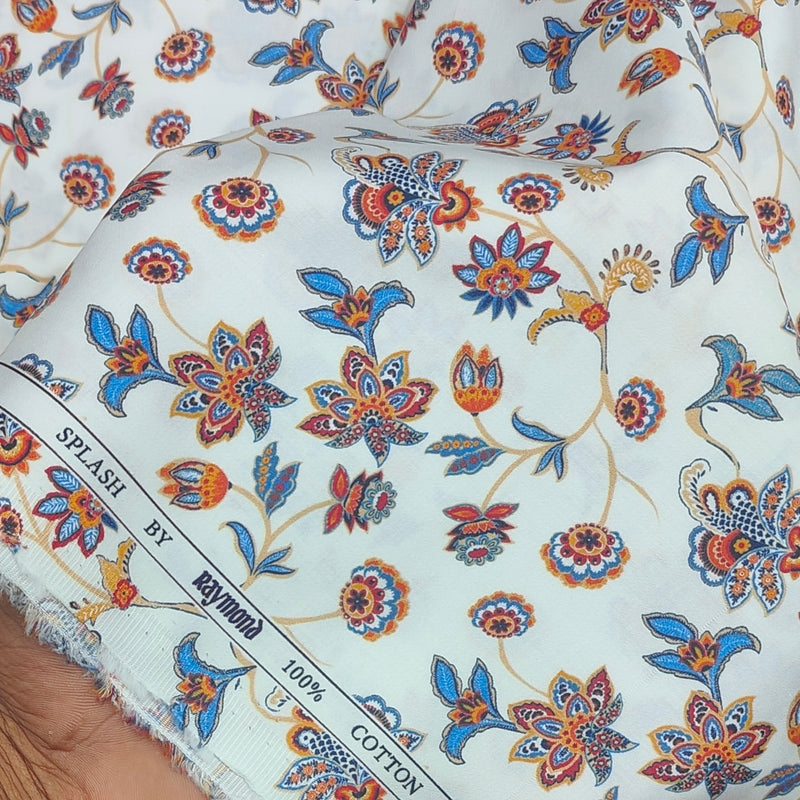 Shirt Fabric Raymond 100% Giza Cotton Print Colour Blue N White