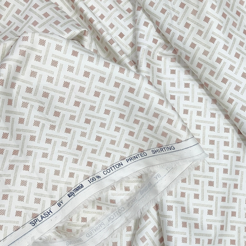 Shirt Fabric Raymond 100% Giza Cotton Print Colour Rose Red N White