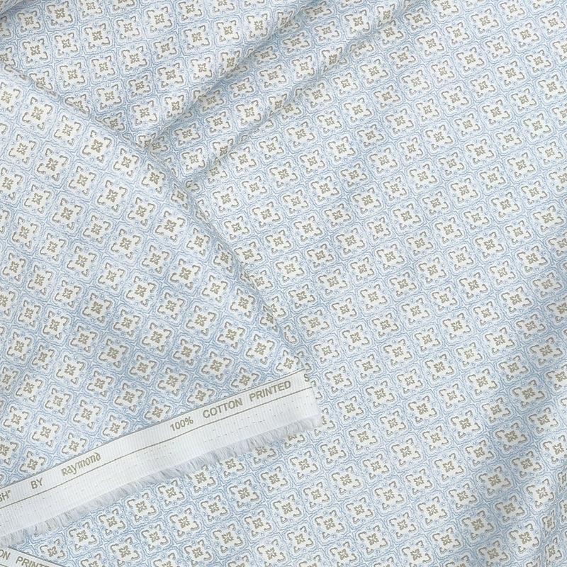 Shirt Fabric Raymond 100% Giza Cotton Print Colour Light Blue