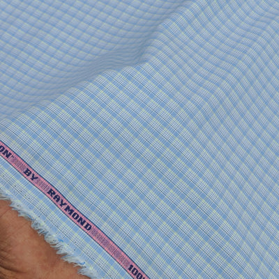 Shirt Fabric Raymond 100% Giza Cotton Premium Check Colour Ocean Blue