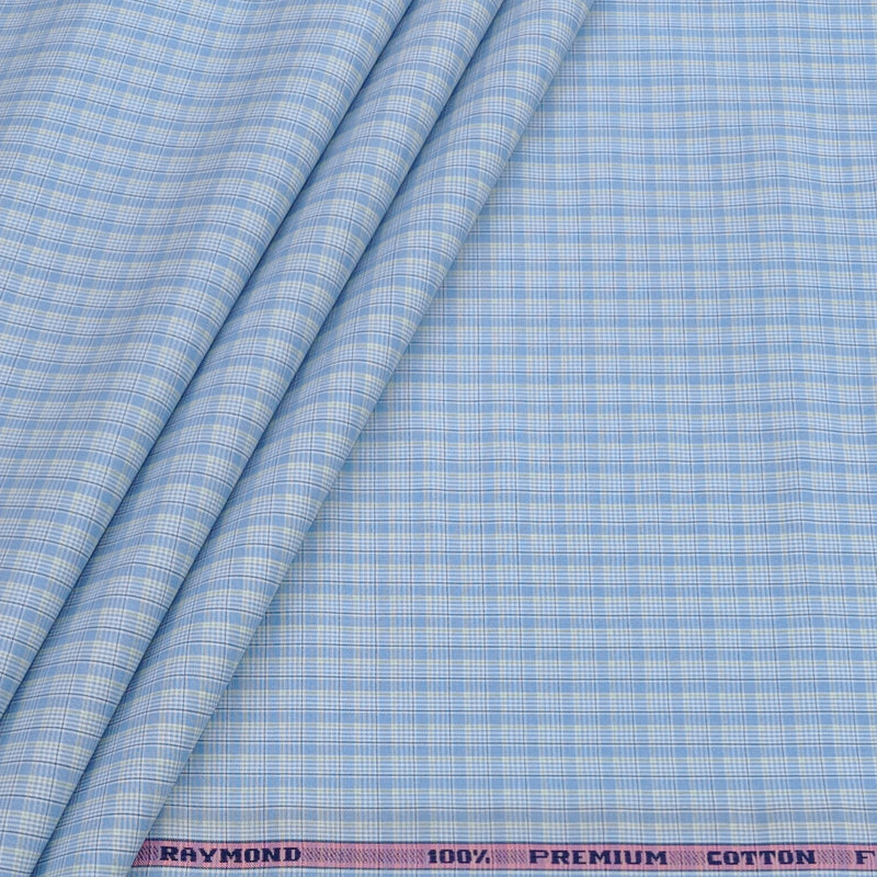 Shirt Fabric Raymond 100% Giza Cotton Premium Check Colour Ocean Blue