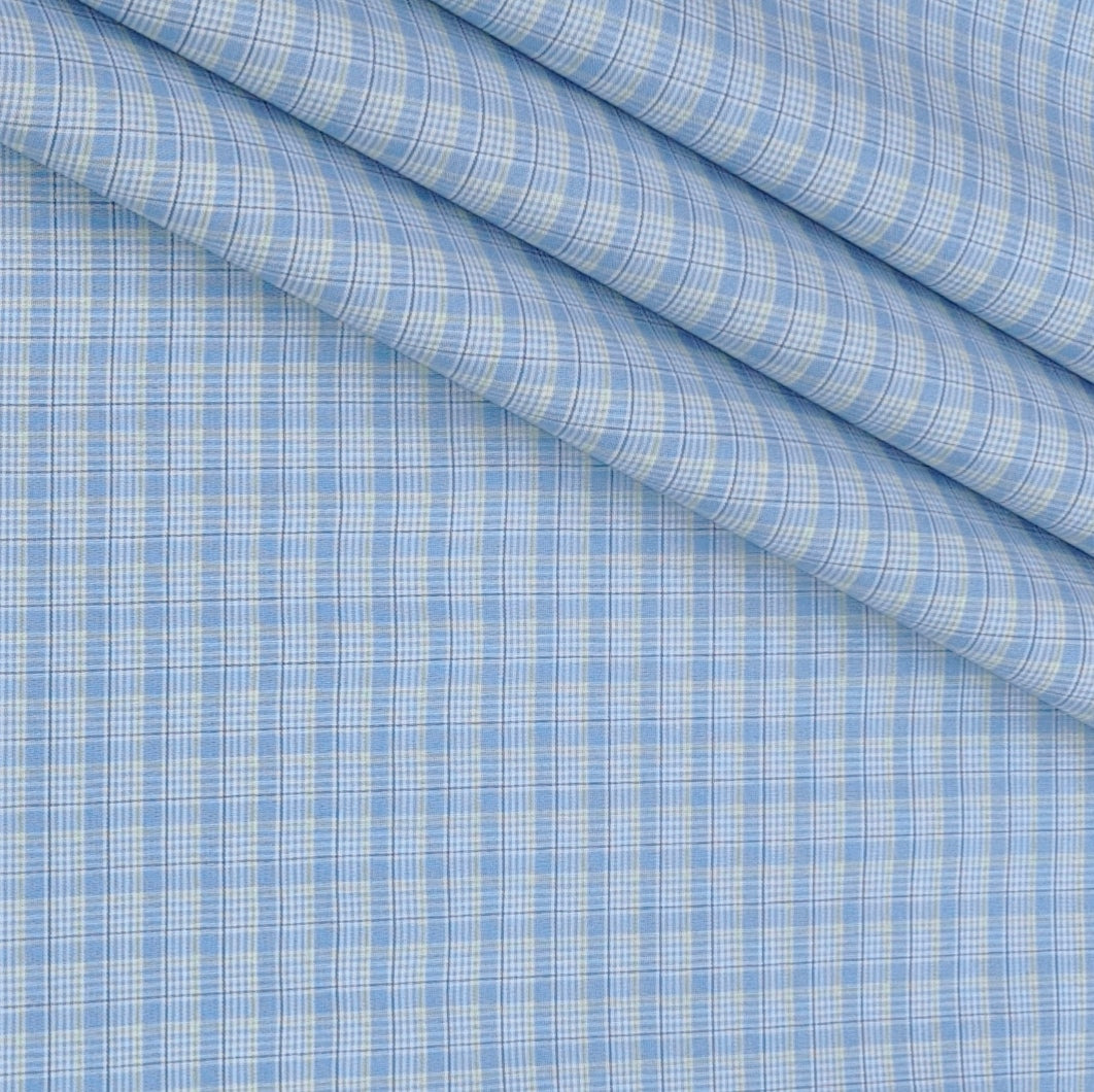 Shirt Fabric Raymond 100% Giza Cotton Premium Check Colour Ocean Blue