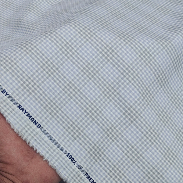 Shirt Fabric Raymond 100% Giza Cotton Premium Zigzag Colour Light Grey N Light Blue