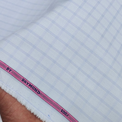 Shirt Fabric Raymond 100% Giza Cotton Premium Check Colour Light Blue