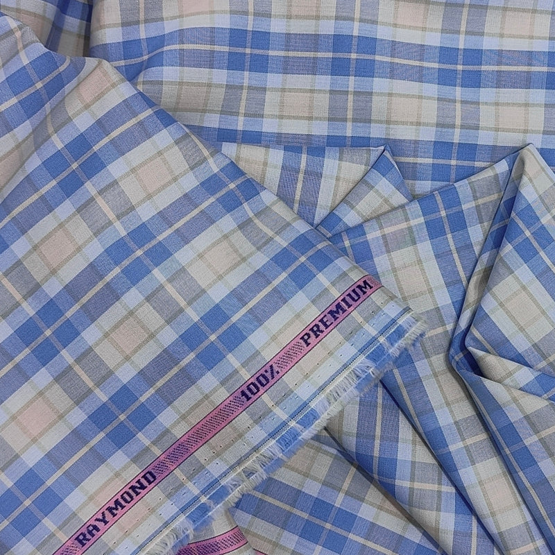 Shirt Fabric Raymond 100% Giza Cotton Premium Check Colour Blue N Brown