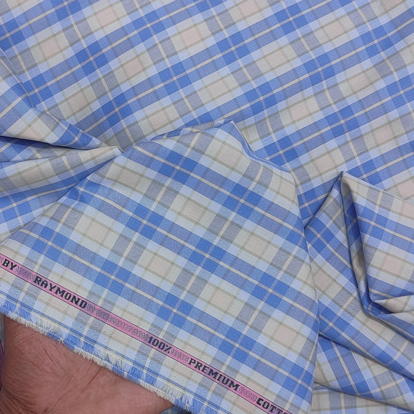 Shirt Fabric Raymond 100% Giza Cotton Premium Check Colour Blue N Brown