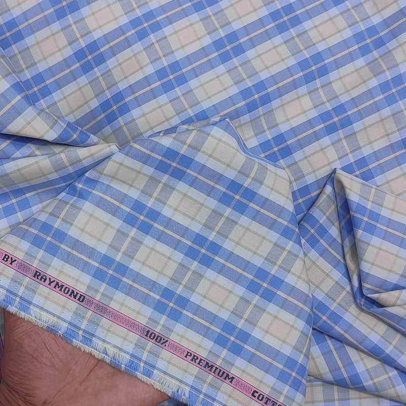 Shirt Fabric Raymond 100% Giza Cotton Premium Check Colour Blue N Brown