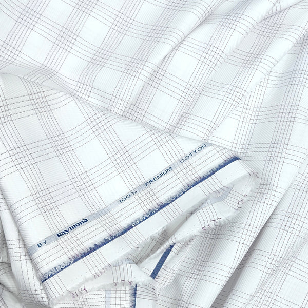Shirt Fabric Raymond Premium Giza Cotton Check With Jacquard Colour White