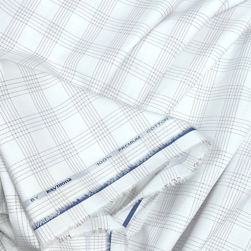 Shirt Fabric Raymond Premium Giza Cotton Check With Jacquard Colour White
