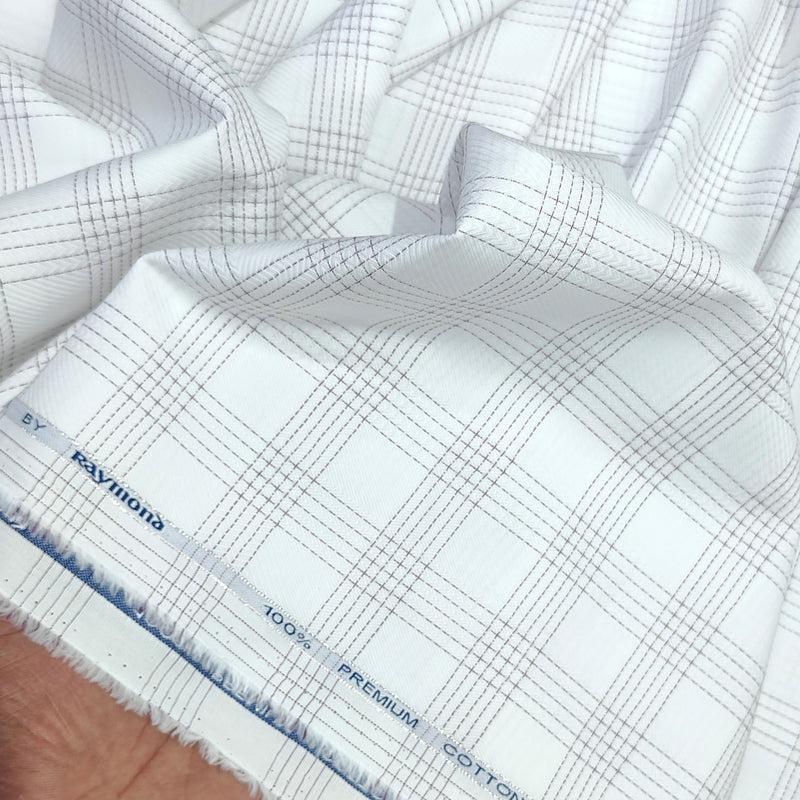 Shirt Fabric Raymond Premium Giza Cotton Check With Jacquard Colour White