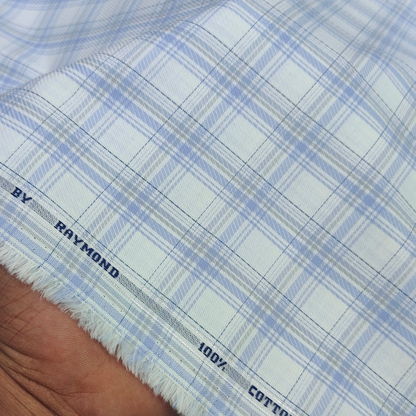 Shirt Fabric Raymond 100% Giza Cotton Premium Check Colour Blue N White