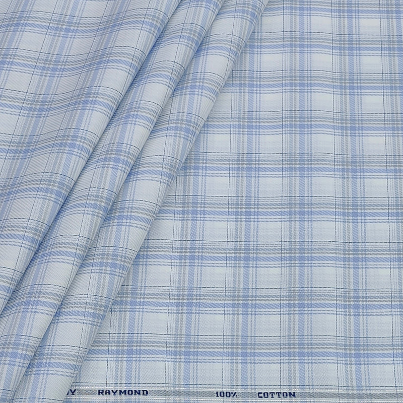 Shirt Fabric Raymond 100% Giza Cotton Premium Check Colour Blue N White