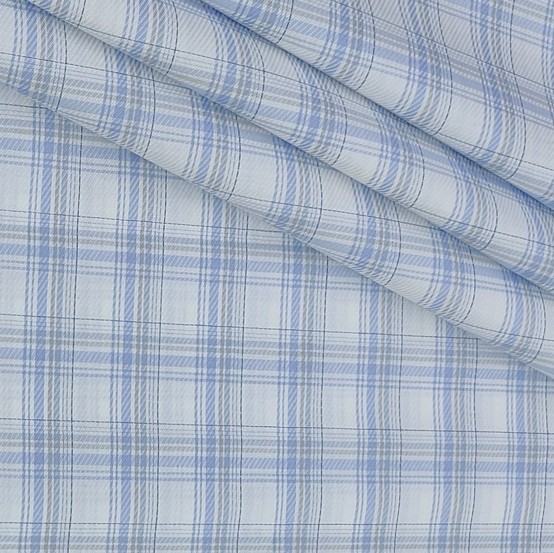 Shirt Fabric Raymond 100% Giza Cotton Premium Check Colour Blue N White