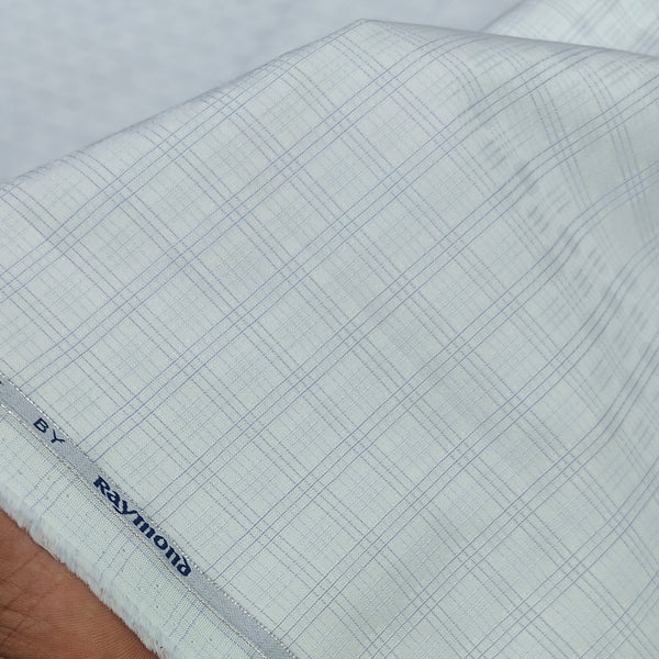 Shirt Fabric Raymond 100% Giza Cotton Premium Check Colour Light Blue N White