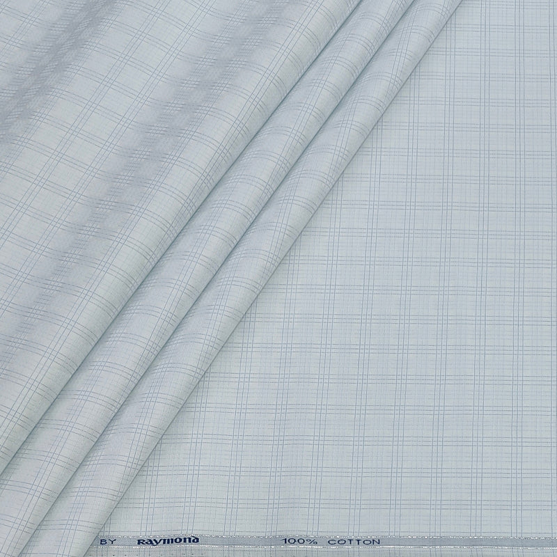 Shirt Fabric Raymond 100% Giza Cotton Premium Check Colour Light Blue N White