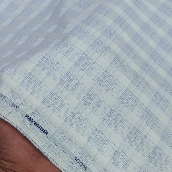 Shirt Fabric Raymond 100% Giza Cotton Premium Check Colour Blue N White